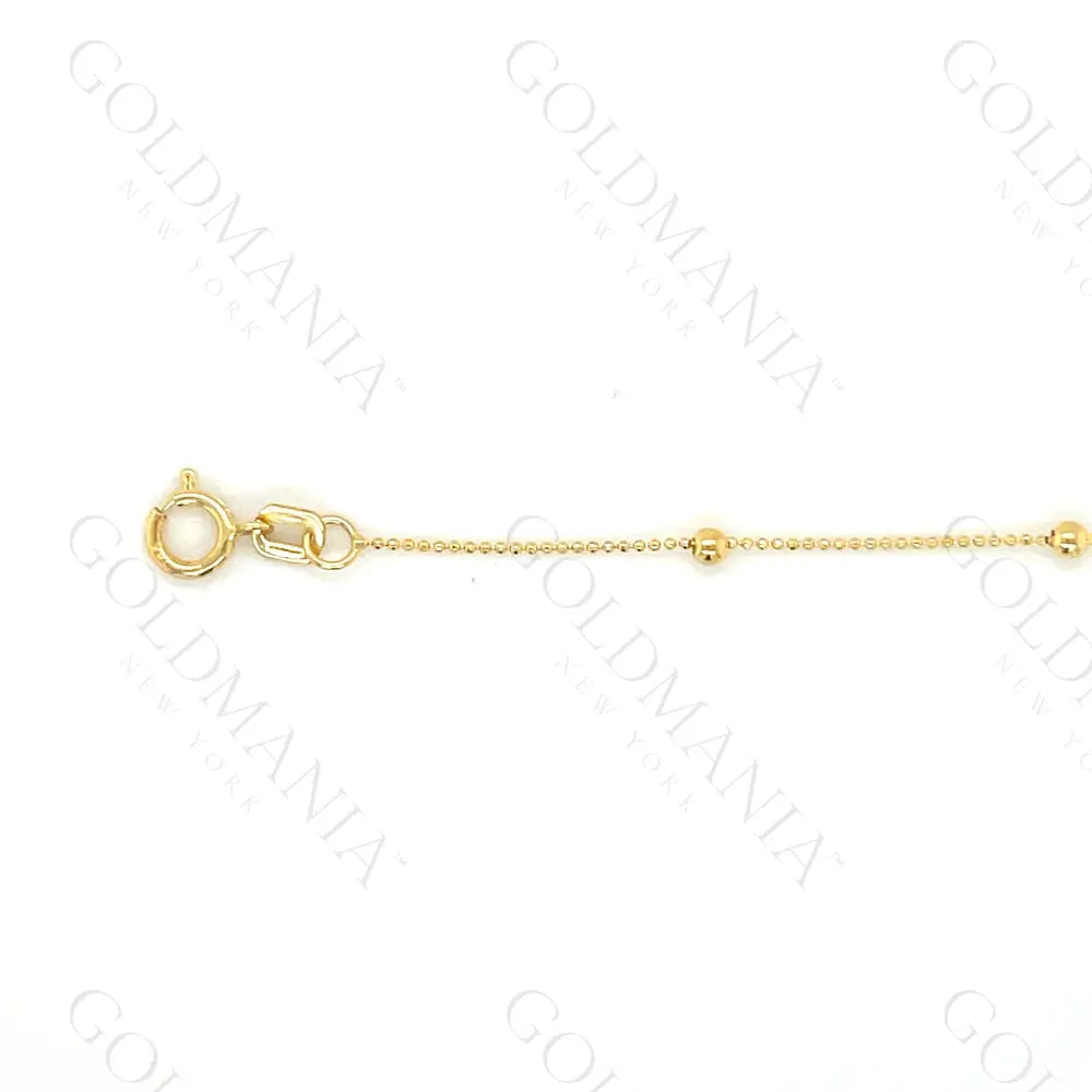 14K Solid Yellow Gold Bead Station Anklet - 10 Inch