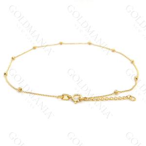 14K Solid Yellow Gold Bead Station Anklet - 10 Inch