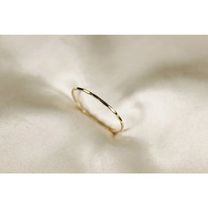 14K Solid Yellow Gold Hammered Ring: Dainty Wire Band, 0.8Mm