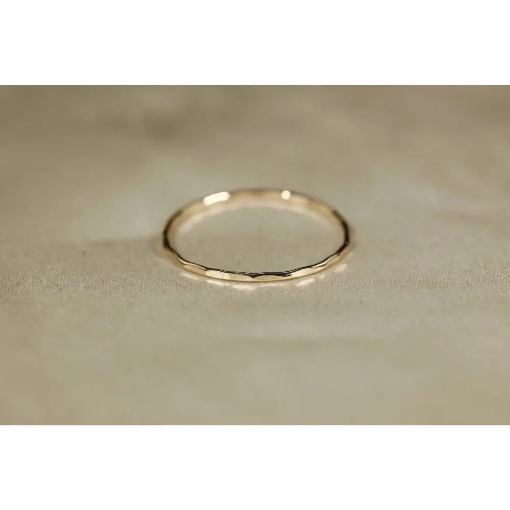 14K Solid Yellow Gold Hammered Ring: Dainty Wire Band, 0.8Mm