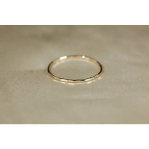14K Solid Yellow Gold Hammered Ring: Dainty Wire Band, 0.8Mm