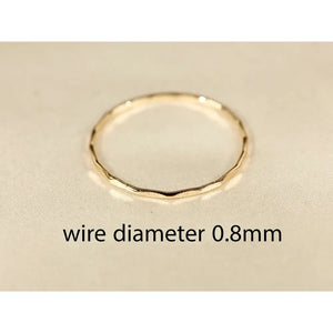14K Solid Yellow Gold Hammered Ring: Dainty Wire Band, 0.8Mm