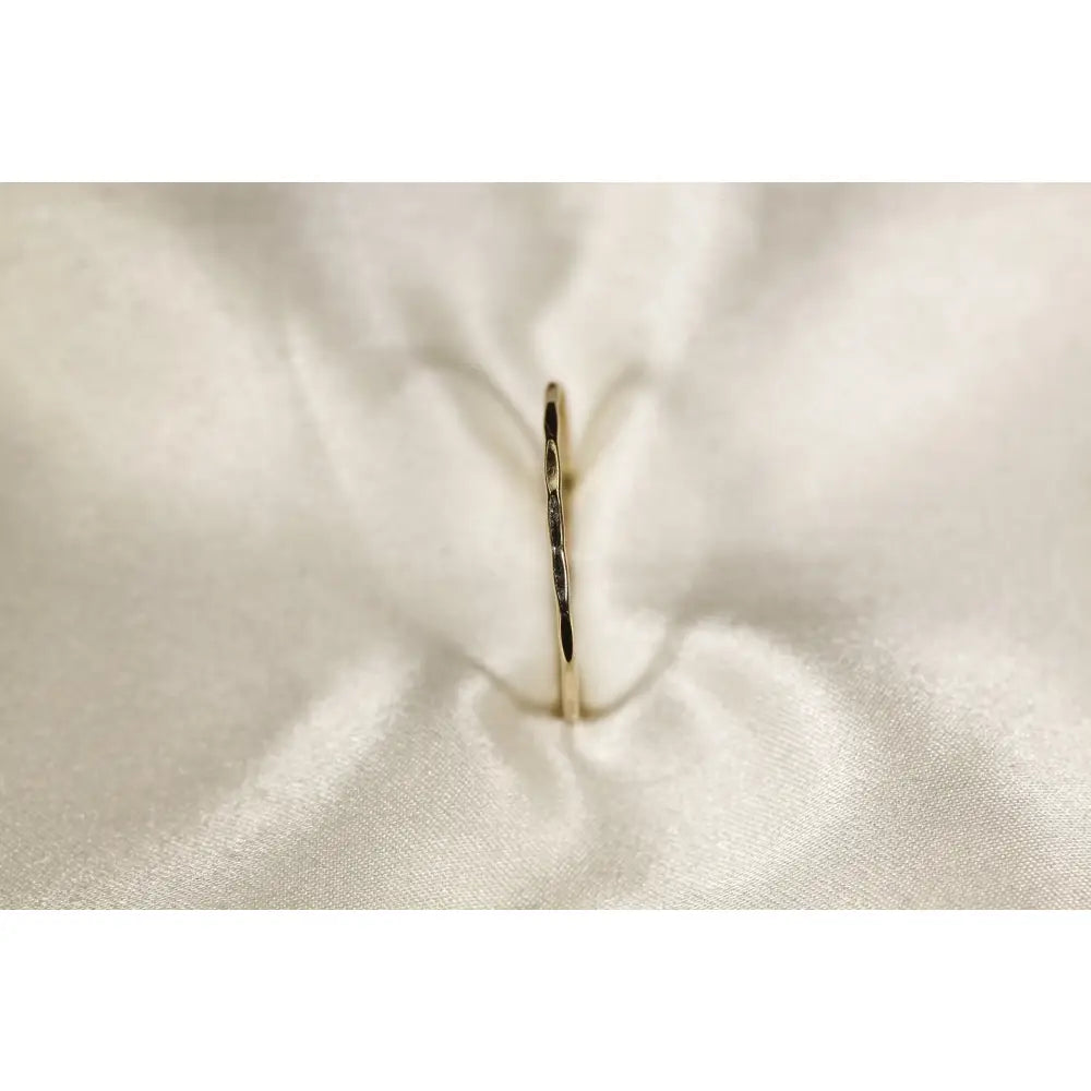 14K Solid Yellow Gold Hammered Ring: Dainty Wire Band, 0.8Mm