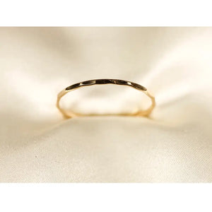 14K Solid Yellow Gold Hammered Ring: Dainty Wire Band, 0.8Mm