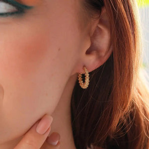 14K Solid Yellow Gold Minimalist Dainty Dorica Beaded Ball Huggie Hoop Earrings - Perfect Gift for Her!.