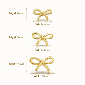 14K Solid Yellow Gold Ribbon Bow Stud Earrings, with Secure Screw-Backs