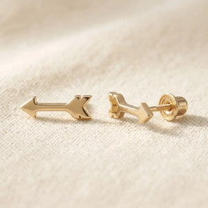 14K Solid Yellow Gold Tiny Arrow Studs, with Screw on Screwbacks