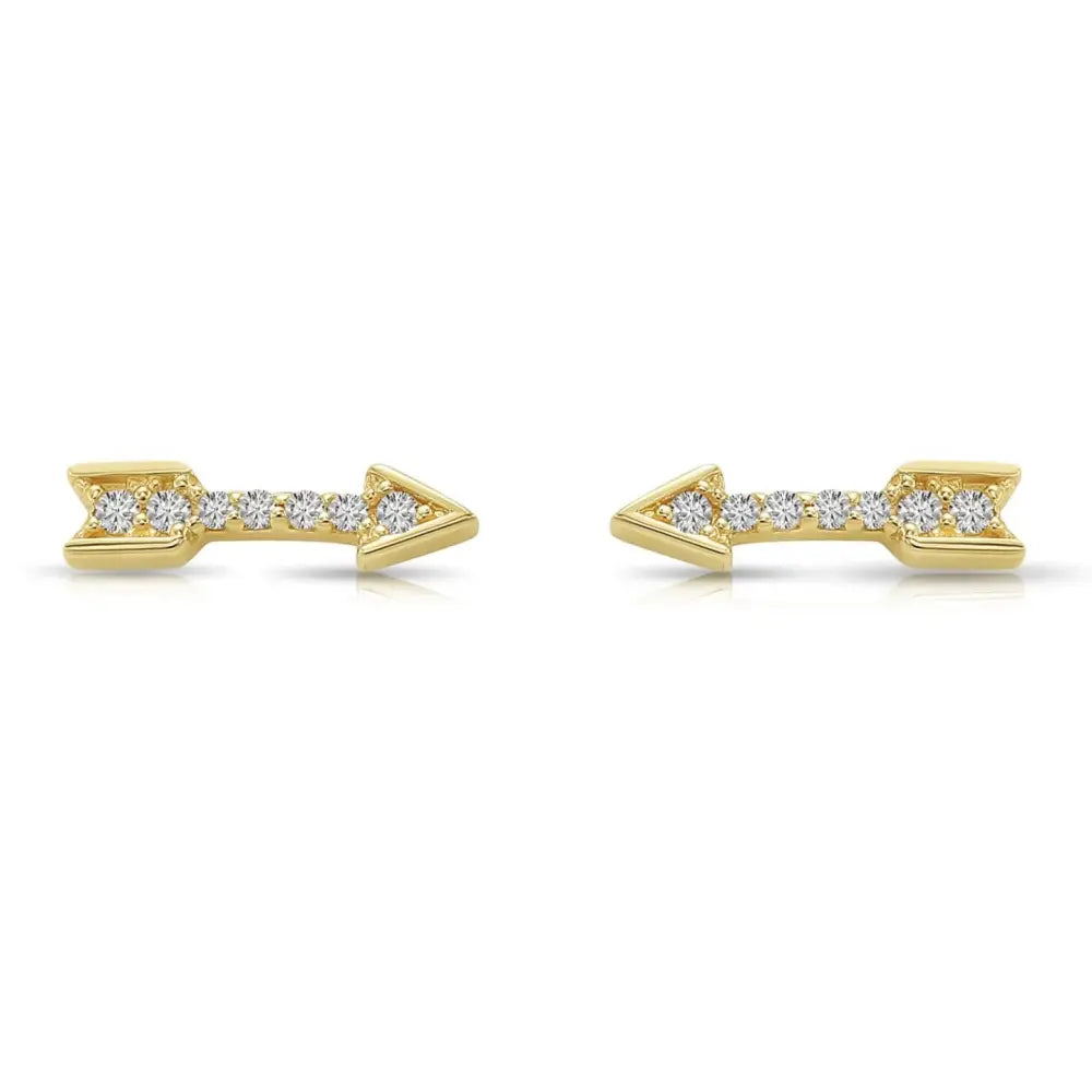 14K Solid Yellow Gold Tiny CZ Arrow Studs, with Screw on Screwbacks