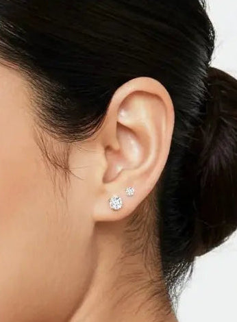 14K White Gold and Cubic Zirconia Stud Earrings, Silicone Pushback
