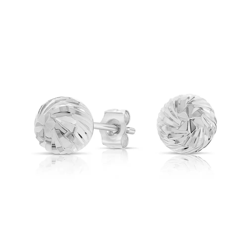 14K White Gold Ball Studs with Hand Engraved Spiral Design