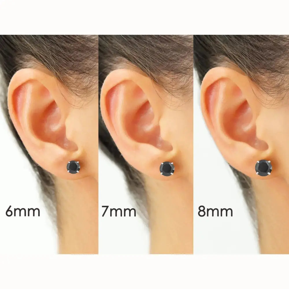 14K White Gold Black Onyx CZ Studs, Pushback