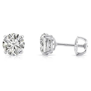 14K White Gold Classic Solitaire Simulated Diamond Studs, Screwback
