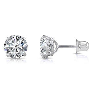 14K White Gold Classic Solitaire Stud Earrings, Screwback