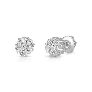 14K White Gold Diamond Cluster Stud Earring with Screw-Back, 0.50 Carats