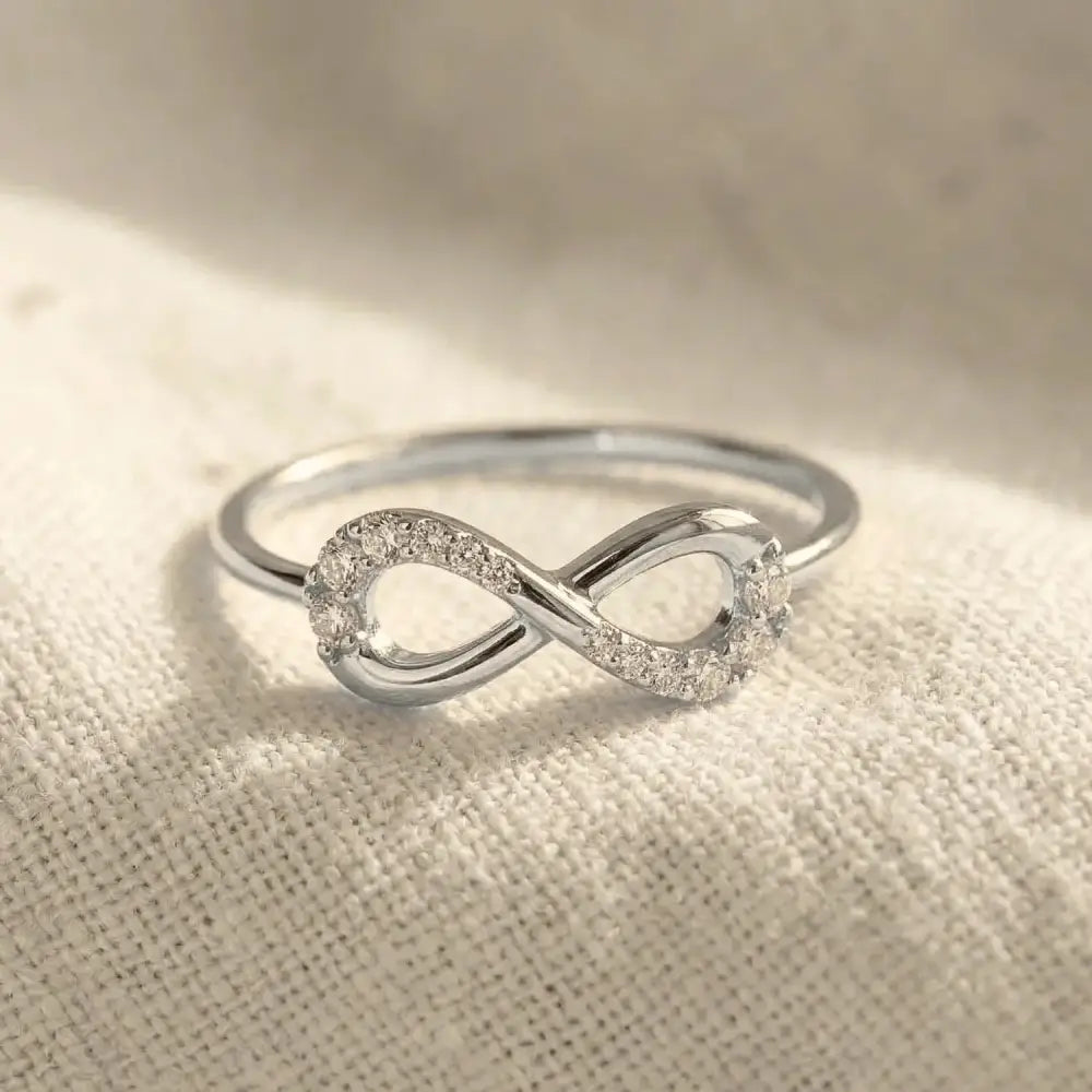 14K White Gold Diamond Infinity Ring - 0.14Ctw Elegant Forever Love Gift for Her, Perfect for Anniversaries & Everyday Wear.