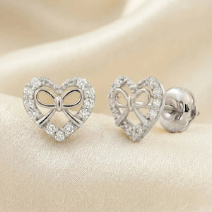14K White Gold Heart & Ribbon Lab Diamond Studs, 0.20Ctw, Screwback