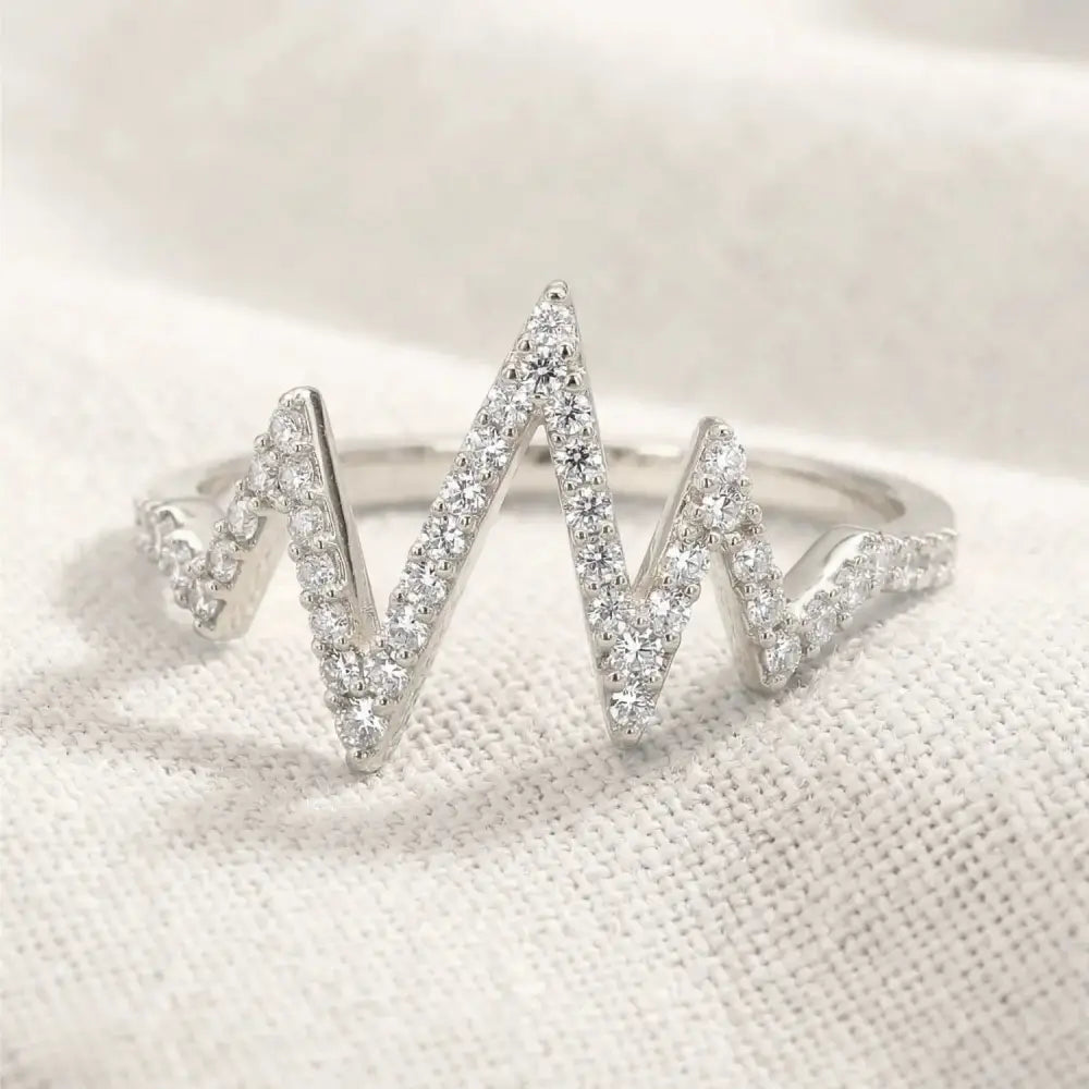 14K White Gold Lab Diamond Heartbeat Ring 0.21ct – Perfect Symbol of Love for Her, Ideal for Anniversaries & Romantic Gifts.
