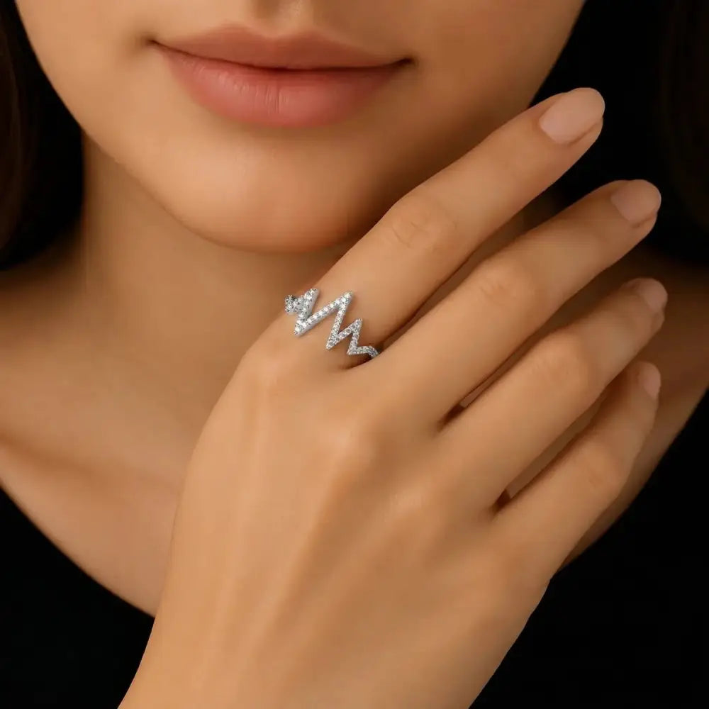 14K White Gold Lab Diamond Heartbeat Ring 0.21ct – Perfect Symbol of Love for Her, Ideal for Anniversaries & Romantic Gifts.