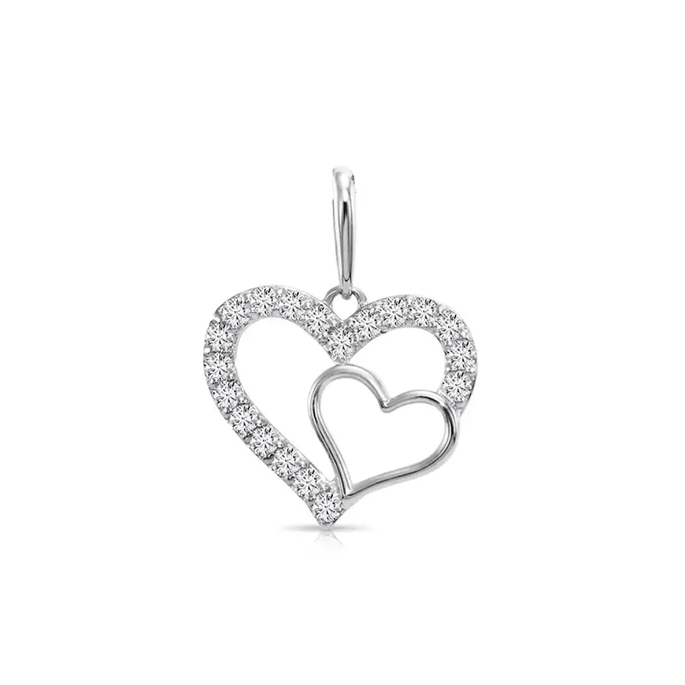 14K White Gold Lab Diamond Open Heart Pendant Necklace - 0.17 Carats of Dazzling Elegance.