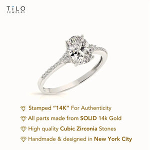 14K White Gold Oval-Shaped Solitaire 1.5 Carat Engagement Ring with Side Stones