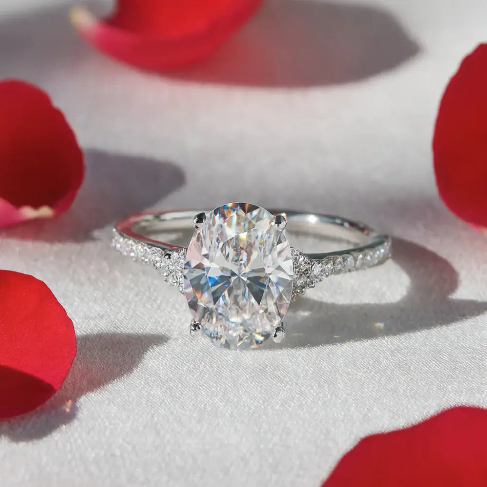 14K White Gold Oval-Shaped Solitaire 1.5 Carat Engagement Ring with Side Stones