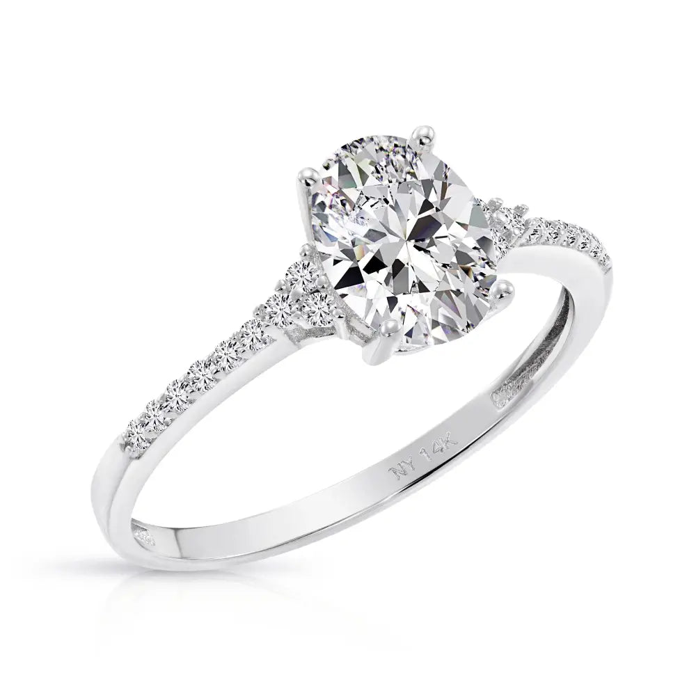 14K White Gold Oval-Shaped Solitaire 1.5 Carat Engagement Ring with Side Stones