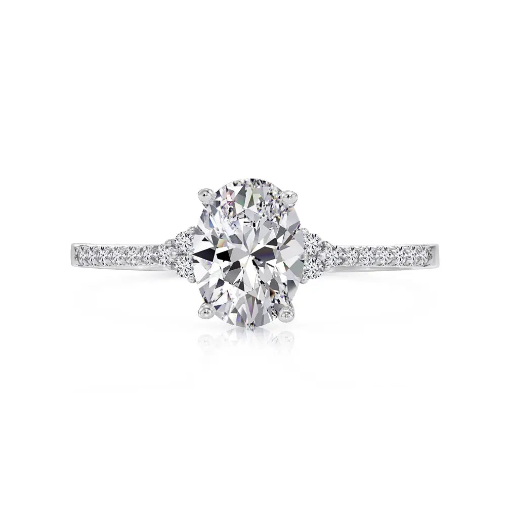 14K White Gold Oval-Shaped Solitaire 1.5 Carat Engagement Ring with Side Stones