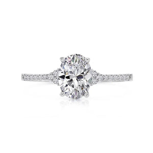 14K White Gold Oval-Shaped Solitaire 1.5 Carat Engagement Ring with Side Stones