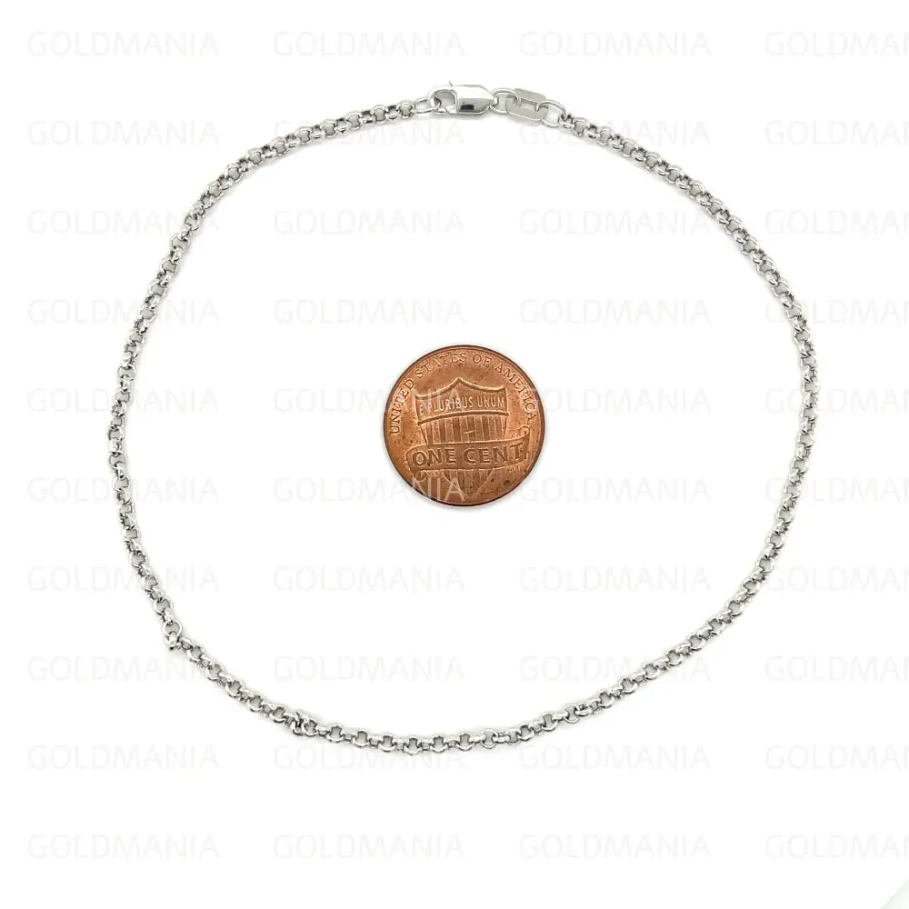 14K White Gold round Link Anklet - 2.0Mm, 10 Inch