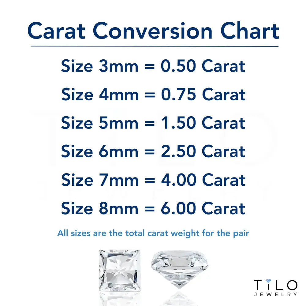 14K White Gold Square Zirconia Stud Earrings with Butterfly Pushbacks, Unisex Design, Princess Cut Studs