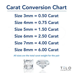 14K White Gold Square Zirconia Stud Earrings with Butterfly Pushbacks, Unisex Design, Princess Cut Studs