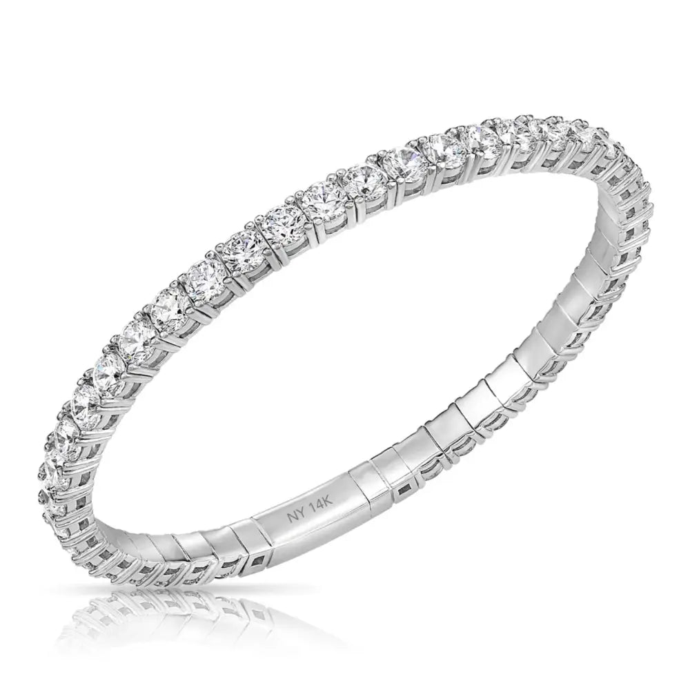 14K White Gold Tennis Bangle Bracelet, with Simulated Diamonds, 7In