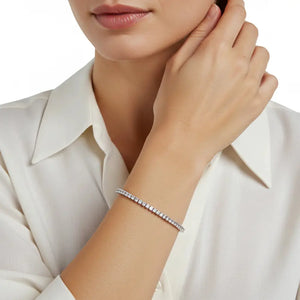 14K White Gold Tennis Bangle Bracelet, with Simulated Diamonds, 7In