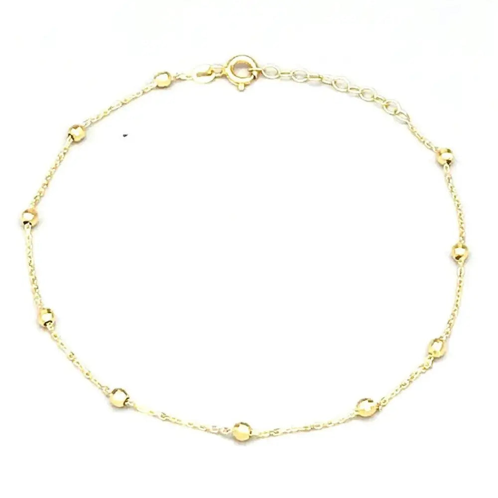 14K Yellow Gold Anklet with Small Beads, Italian Handmade
