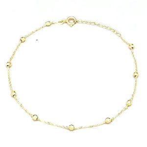 14K Yellow Gold Anklet with Small Beads, Italian Handmade