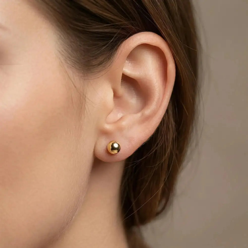 14K Yellow Gold Ball Stud Earrings, 6Mm Dainty Gold Studs