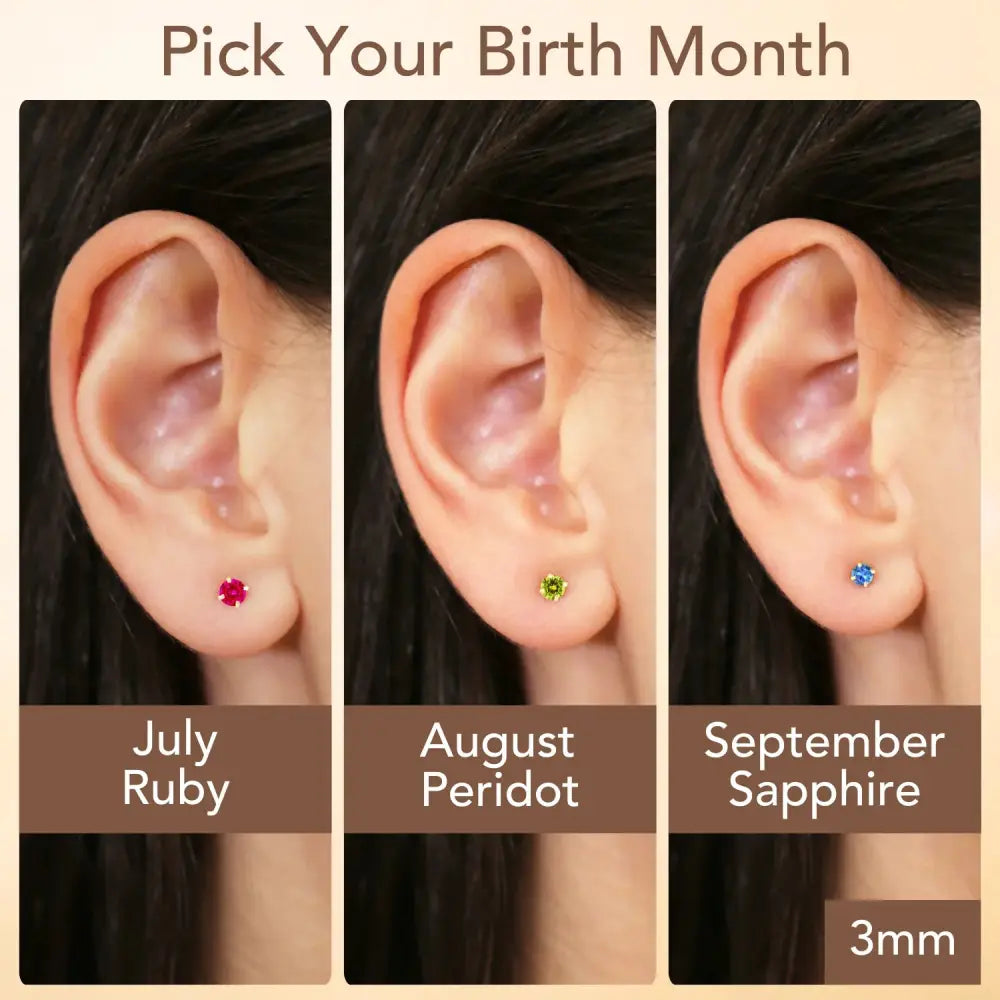 14K Yellow Gold Birthstone Solitaire Stud Earrings, 3Mm, Available in 12 Colors