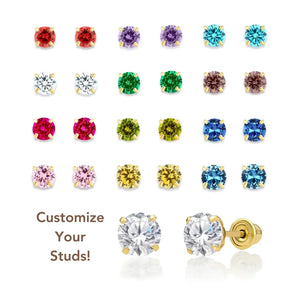 14K Yellow Gold Birthstone Stud Earrings, Screw-Back, 5Mm
