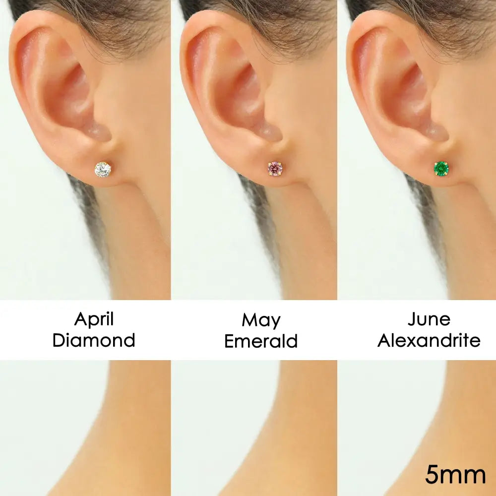 14K Yellow Gold Birthstone Stud Earrings, Screw-Back, 5Mm
