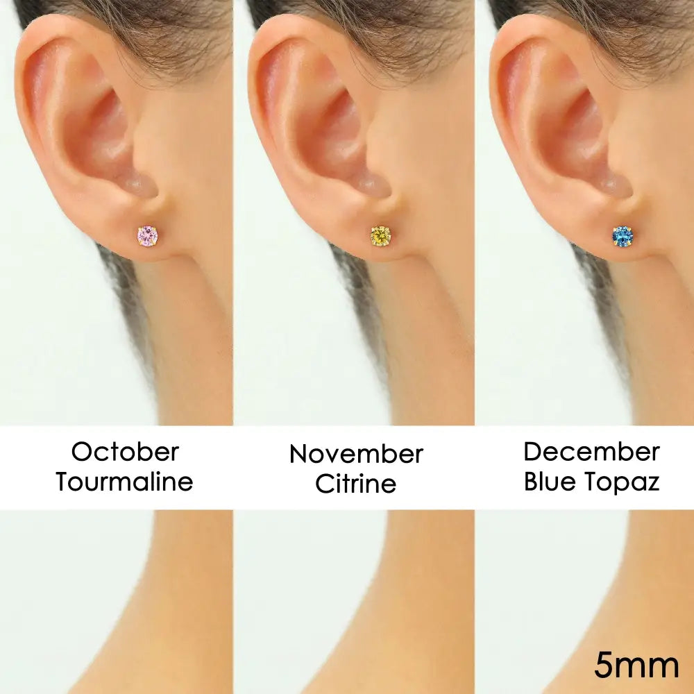 14K Yellow Gold Birthstone Stud Earrings, Screw-Back, 5Mm