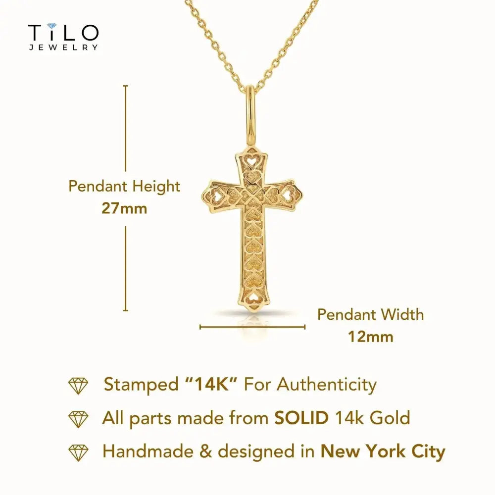 14K Yellow Gold Classic Cross Pendant Necklace - Timeless Elegance for Every Occasion.