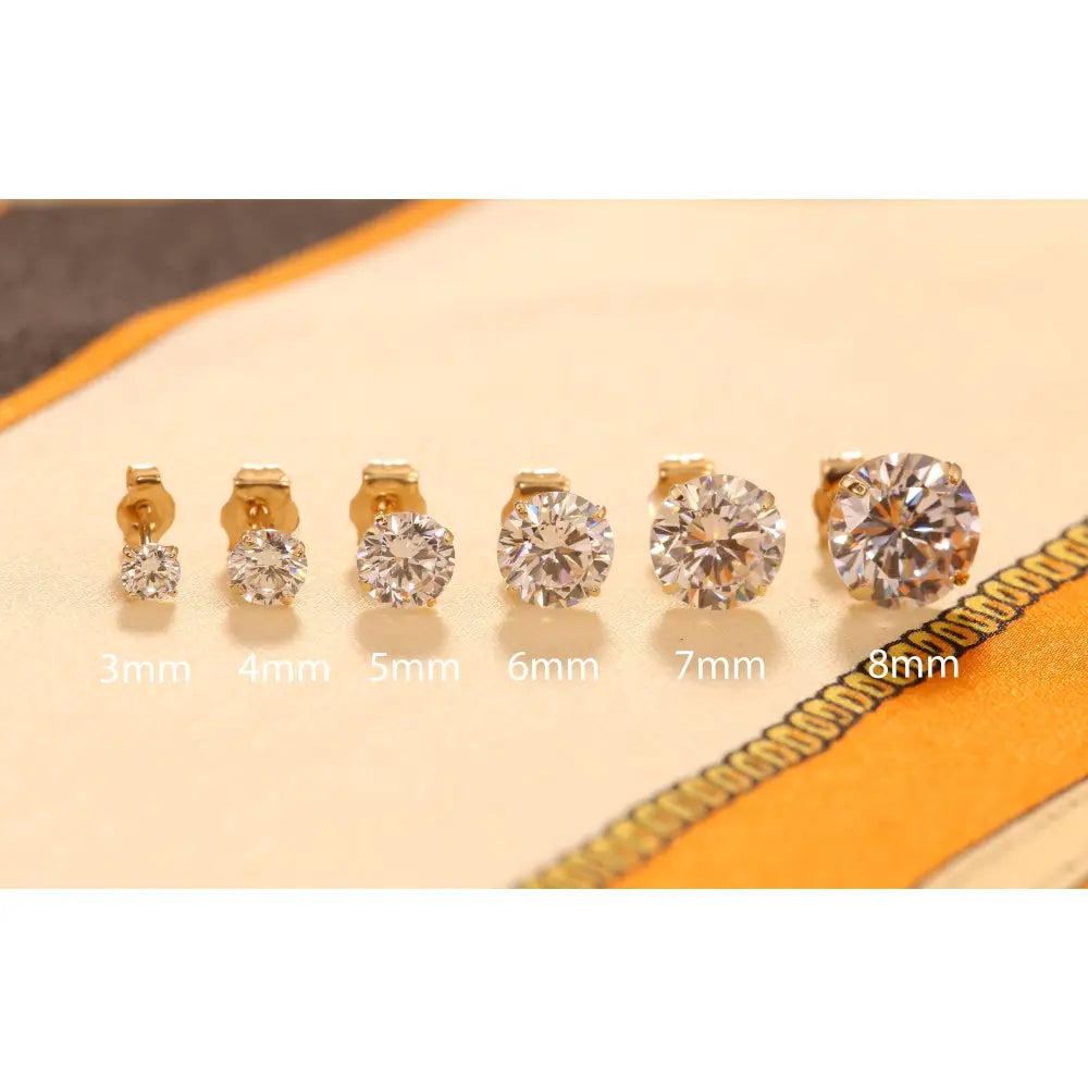 14K Yellow Gold Classic Solitaire Stud Earrings with Pushbacks