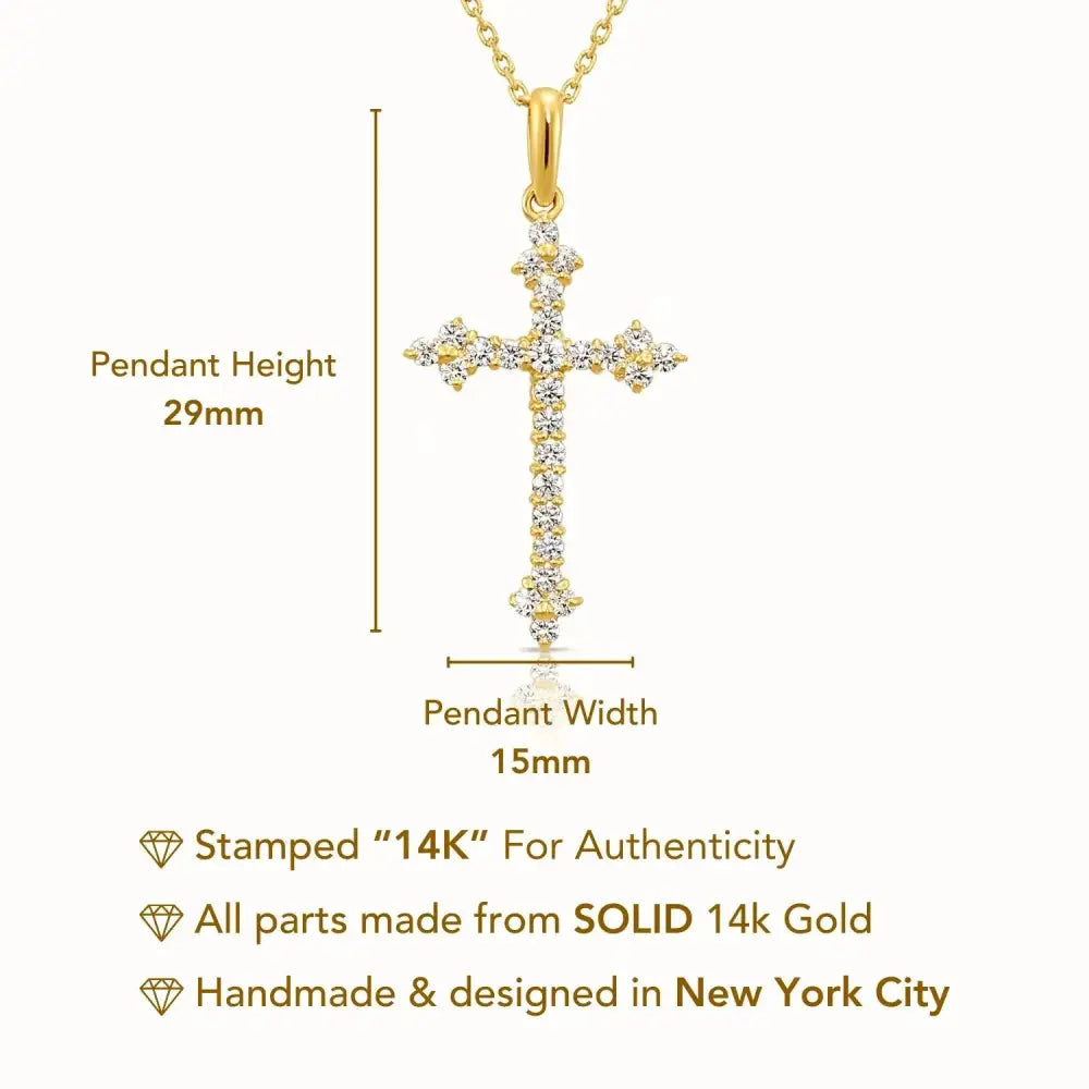 14K Yellow Gold CZ Cross Pendant Necklace