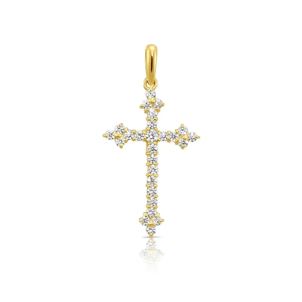 14K Yellow Gold CZ Cross Pendant Necklace