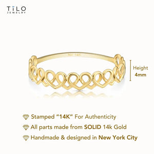 14K Yellow Gold Dainty Heart Link Ring