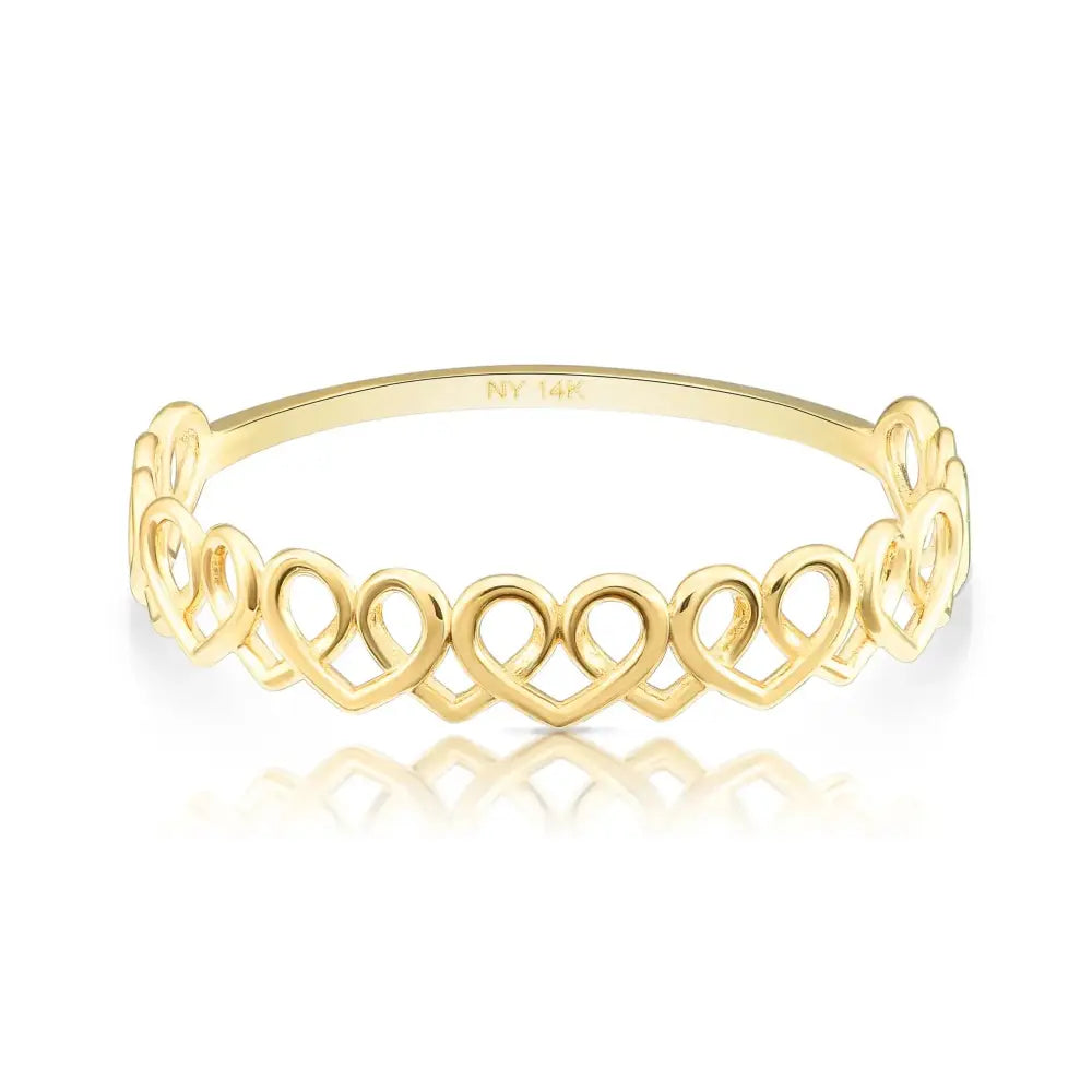 14K Yellow Gold Dainty Heart Link Ring