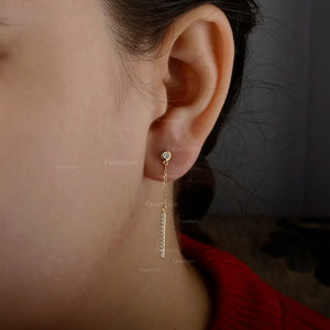 14K Yellow Gold Diamond Bar Drop Earrings: Minimalist Fine Jewelry