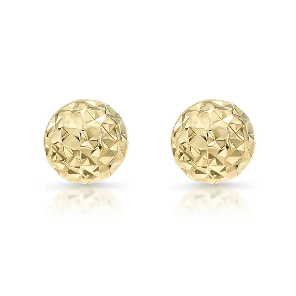 14K Yellow Gold Diamond Cut Sparkle Ball Stud Earrings