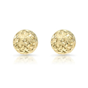 14K Yellow Gold Diamond Cut Sparkle Ball Stud Earrings