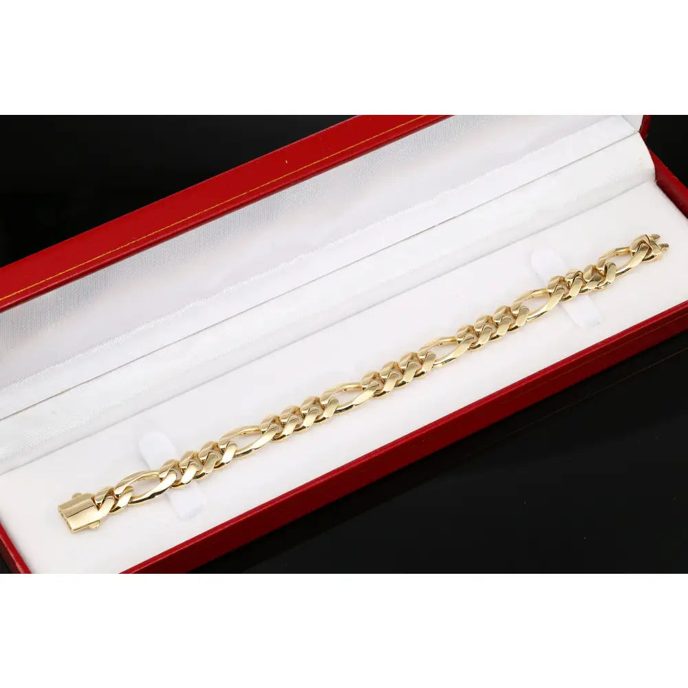 14K Yellow Gold Figaro Link Chain Bracelet, Sizes 7.25In-8.25In